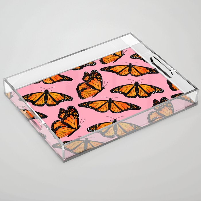 Monarch Butterfly Pattern-Pink Acrylic Tray