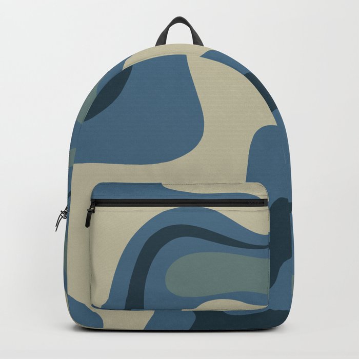 Retro Liquid Swirl Abstract 2 in Vintage Blue and Ecru Beige Backpack