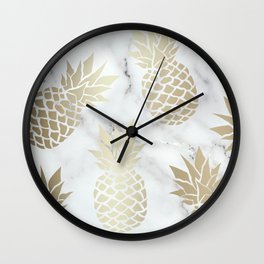Pineapple Art with Marble, White and Gold Wall Clock