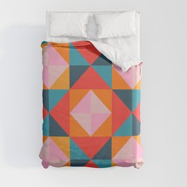 GEOMETRIC SQUARE CHECKERBOARD TILES in SOUTHWESTERN DESERT COLORS CORAL ORANGE PINK TEAL BLUE Duvet Cover