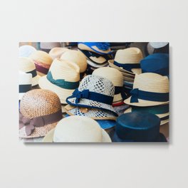 Hats! Metal Print | Many, Summer, Blue, Fashion, Market, Photo, Sun, Hat, Strawhat, Green 