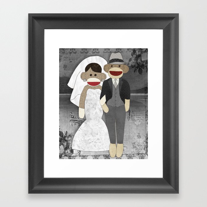 Sock Monkey Wedding Framed Art Print