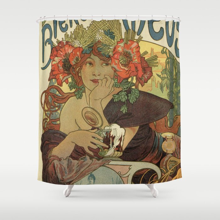 Alfons Mucha art nouveau beer ad Shower Curtain