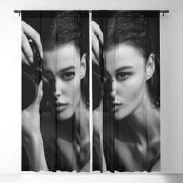 The girl in the camera black and white fashion glamour beautiful portrait photograph Blackout Curtain