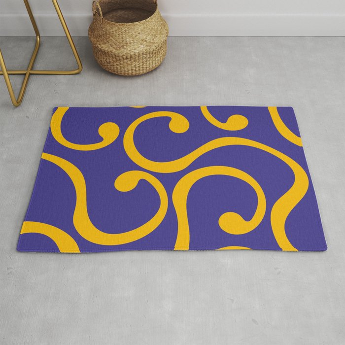 Reto Abstract Curvy lines pattern - Dark Slate Blue and American Yellow Rug