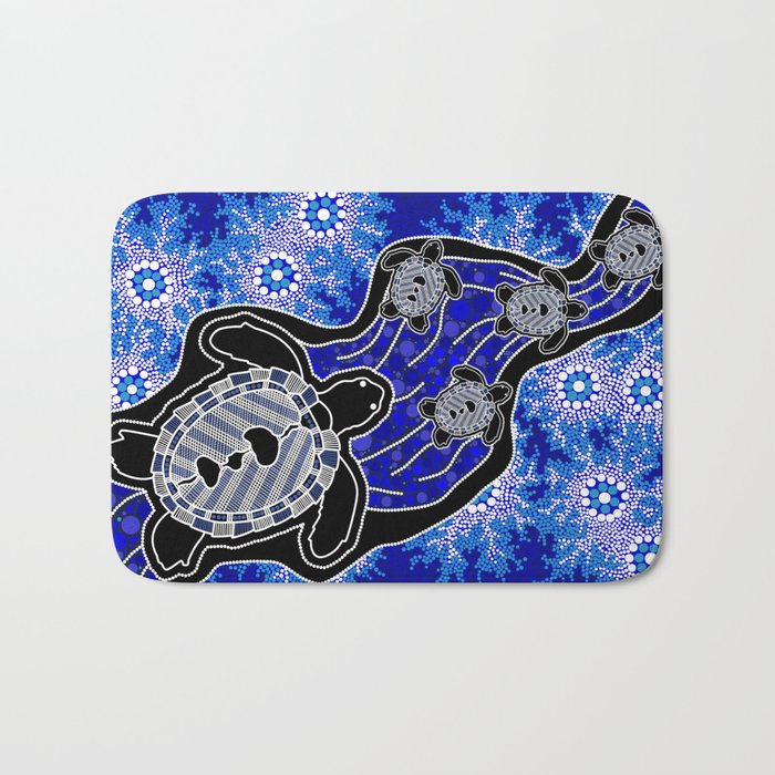 Authentic Aboriginal Art - Baby Sea Turtles Bath Mat