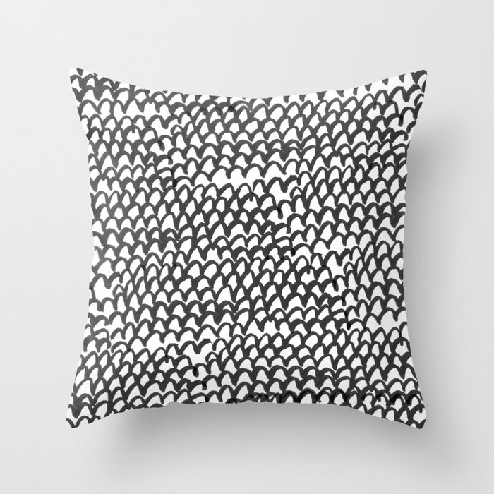 Hand painted monochrome waves pattern Throw Pillow