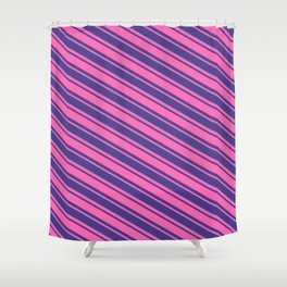 [ Thumbnail: Hot Pink & Dark Slate Blue Colored Lined/Striped Pattern Shower Curtain ]