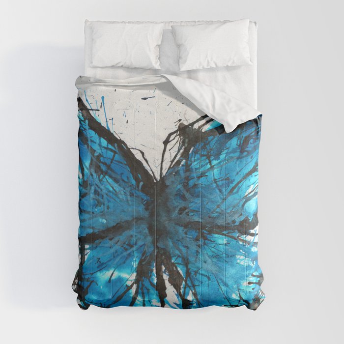 Blue butterfly ink splatter Comforter