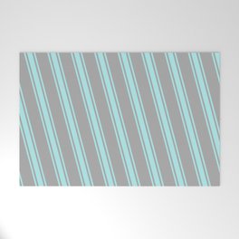 [ Thumbnail: Dark Gray and Turquoise Colored Stripes/Lines Pattern Welcome Mat ]