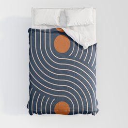 Geometric Lines in Navy and Orange (Rainbow and Moon Phases Abstract) Comforter