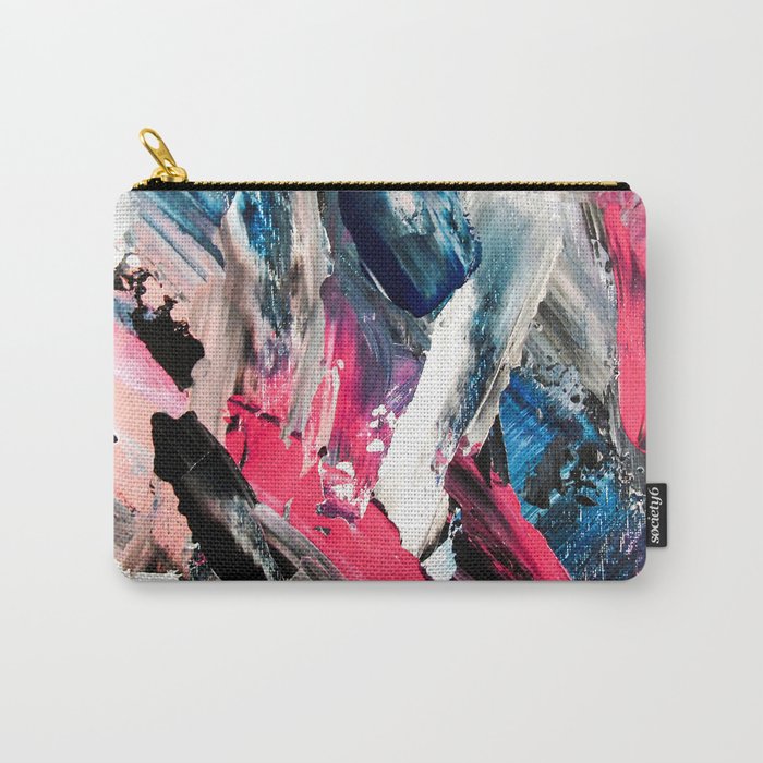 Modern navy blue pink black acrylic brushstrokes paint Carry-All Pouch
