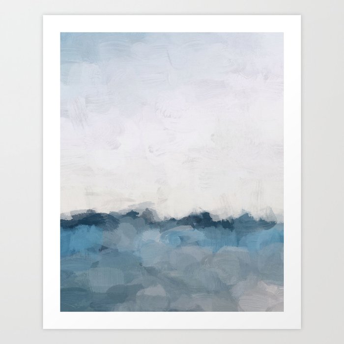 Deep Ocean Horizon - Sky Denim Indigo Navy Blue Abstract Nature Ocean Sunny Clear Morning Water, Art Print