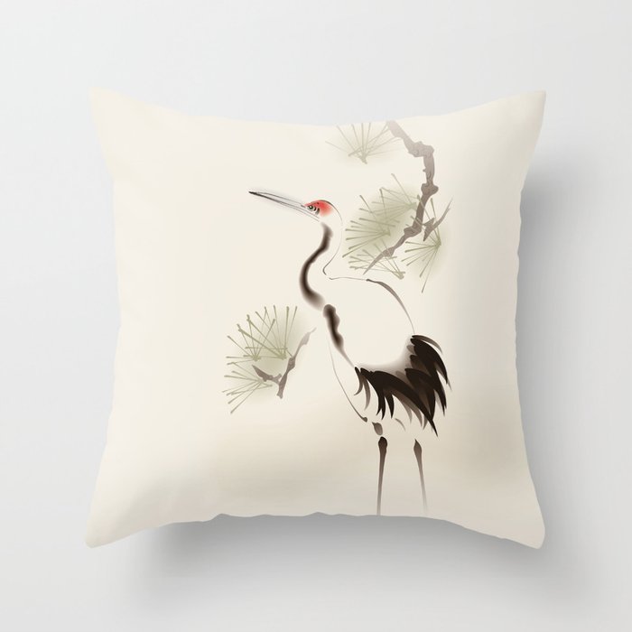 Oriental Red-Crowned Crane 002 Throw Pillow