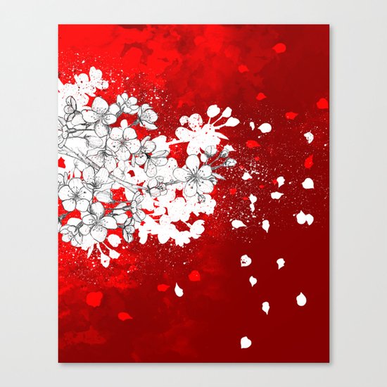 Red skies and white sakuras Canvas Print