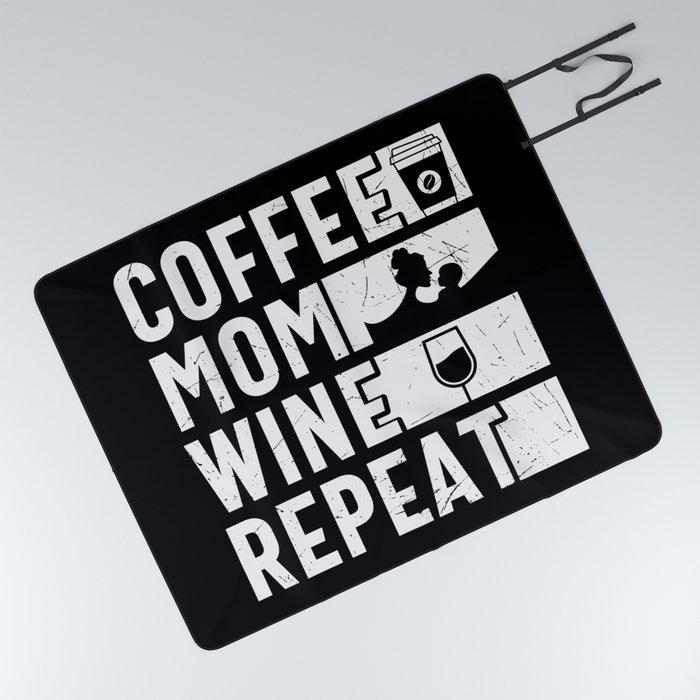 Coffee Mom Wine Repeat Picnic Blanket