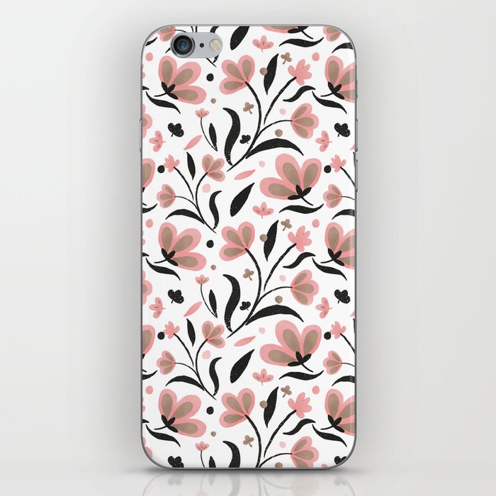 Black and pink spring floral pattern  iPhone Skin