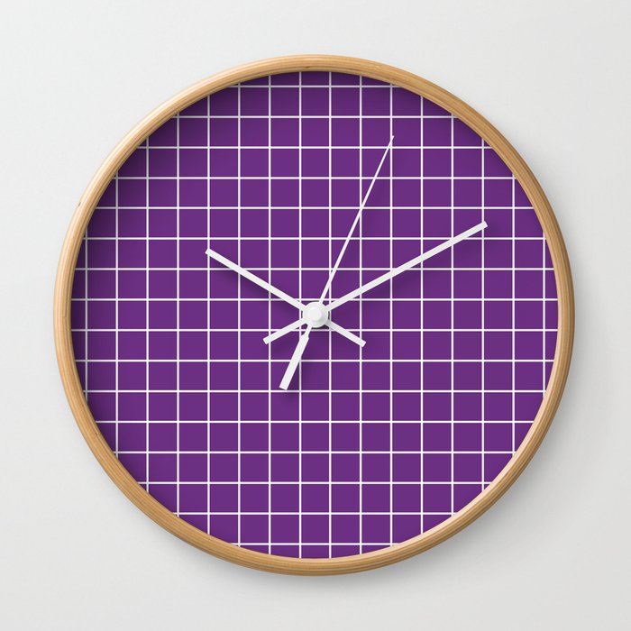 Eminence - violet color - White Lines Grid Pattern Wall Clock
