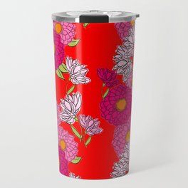 Retro Garden Mums Mid-Century Modern Floral Wallpaper Red Travel Mug