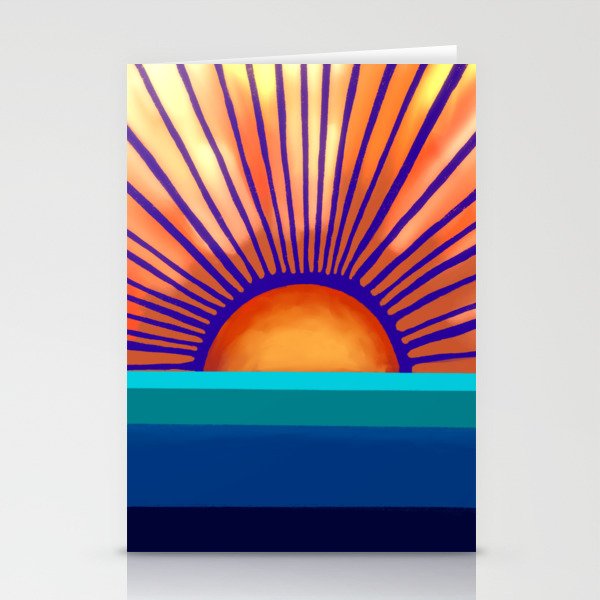 Sunrise with Ocean Lines Design Stationery Cards