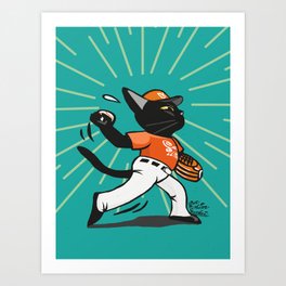Baseball pitcher Art Print | Animal, Sports, Blackcat, Kitty, Funny, Pets, Cat, Digital, Feline, Adorable 