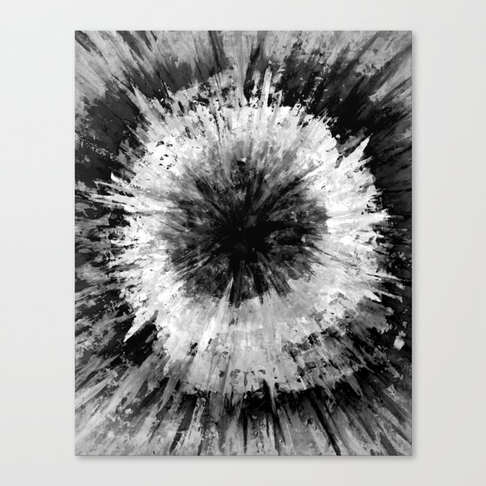 Black And White Tie Dye Painted Multi Media Canvas Print By