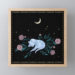 Cat Dreaming of the Moon Framed Mini Art Print
