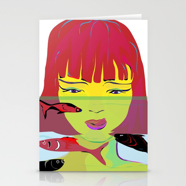 "Redhead Worry" Paulette Lust's Original, Contemporary, Whimsical, Colorful Art Stationery Cards