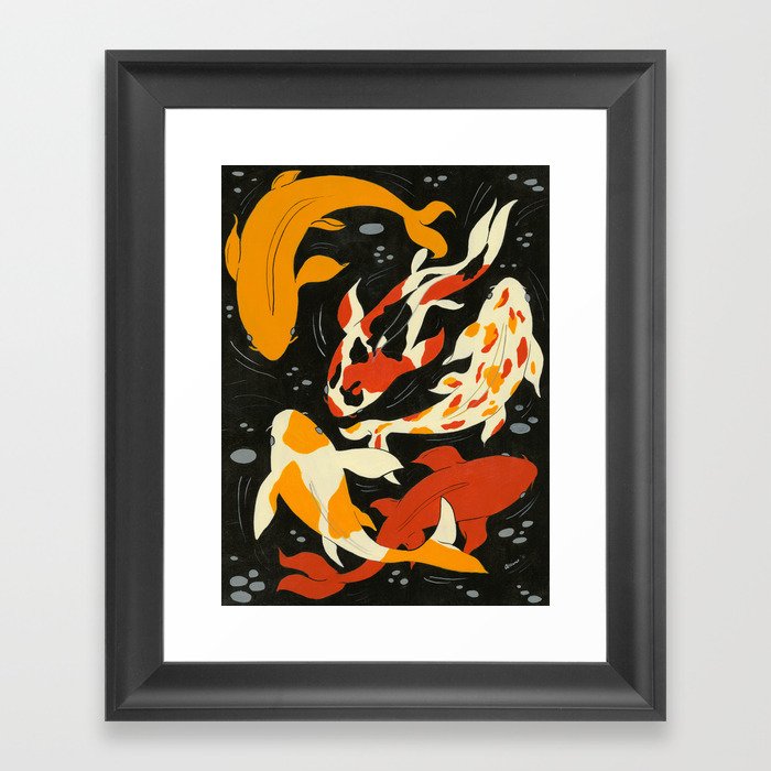 Koi in Black Water Framed Art Print