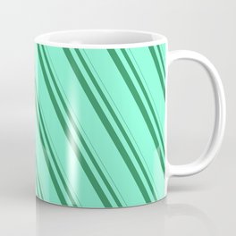 [ Thumbnail: Sea Green and Aquamarine Colored Stripes Pattern Coffee Mug ]
