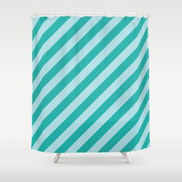 [ Thumbnail: Light Sea Green and Powder Blue Colored Pattern of Stripes Shower Curtain ]