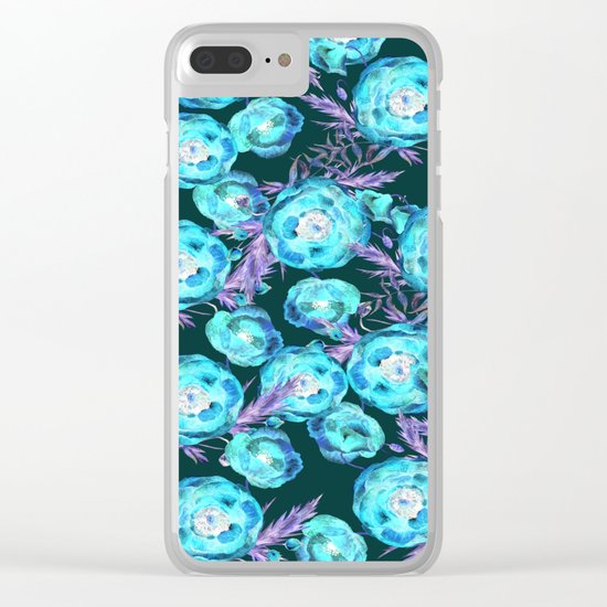 Abstract Poppy Pattern Blue And Black Clear iPhone Case