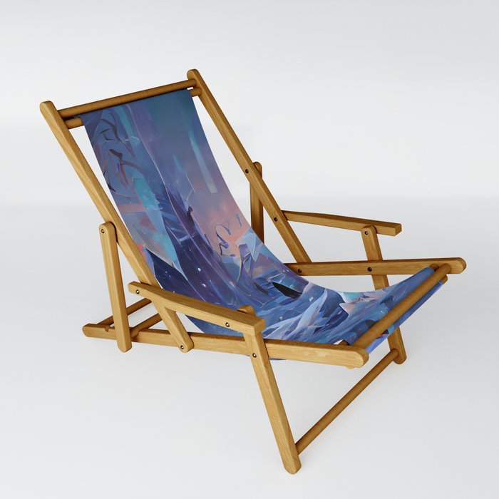 Abstract Blue Ice Frozen Landscape AI Art Sling Chair