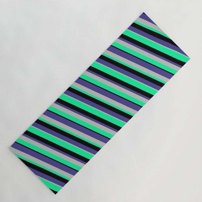 Dark Slate Blue, Grey, Green, and Black Colored Lines/Stripes Pattern Yoga Mat