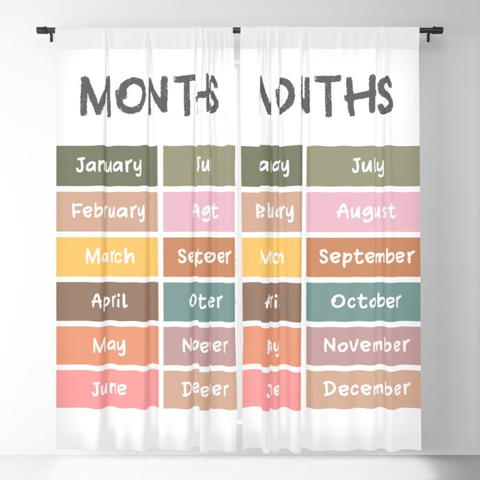 Months of the year poster for kids and toddlers Blackout Curtain