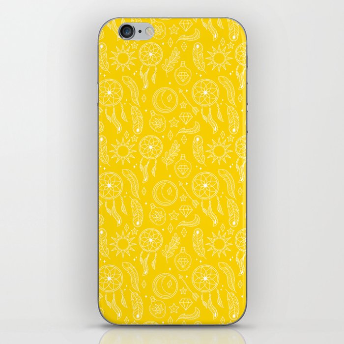 Yellow And White Hand Drawn Boho Pattern iPhone Skin
