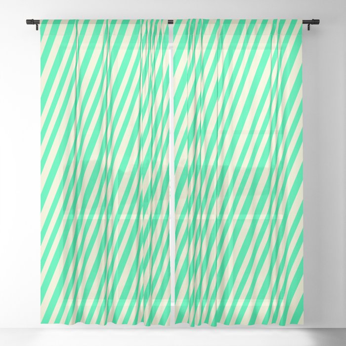 Light Yellow and Green Colored Lined/Striped Pattern Sheer Curtain