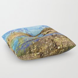 Beyond the Magic River Sky in Blue Floor Pillow