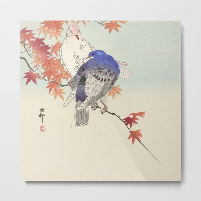 Two pigeons on autumn branch - Ohara Koson (1900-1936) Metal Print