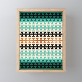Desert Boho Ethnic Pattern with Triangles (shades of green) Framed Mini Art Print
