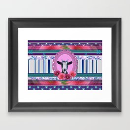 Goat - pink frame flower stripes pattern Framed Art Print