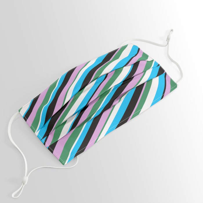 Eyecatching Plum, Sea Green, White, Deep Sky Blue, and Black Colored Pattern of Stripes Face Mask