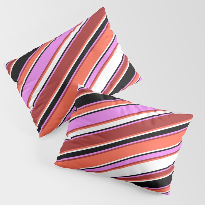 Eye-catching Violet, Brown, Red, White & Black Colored Striped/Lined Pattern Pillow Sham