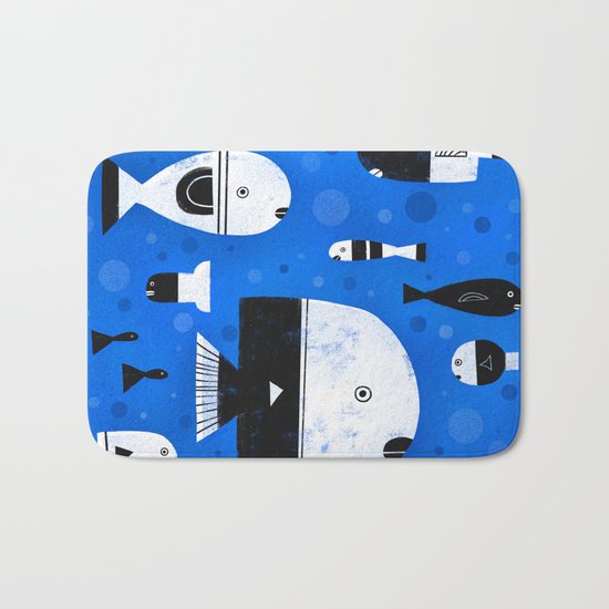 BLACK & WHITE FISHES Bath Mat