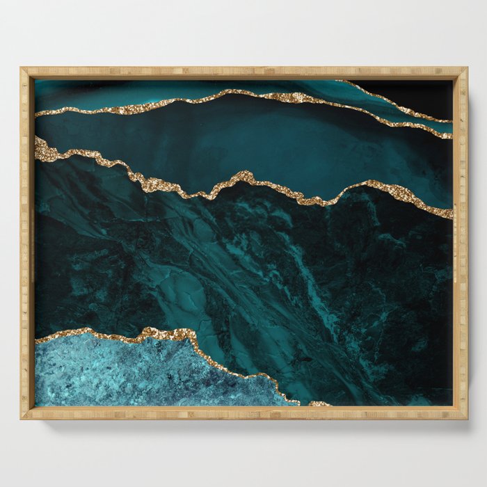 Teal & Gold Agate Texture 02 Serving Tray