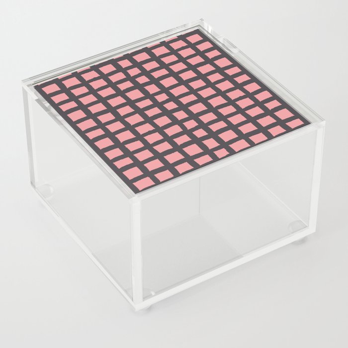 Pink & Black Rustic Scandi Checked Pattern Acrylic Box