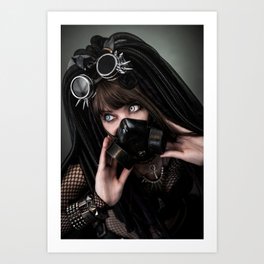 Cybergoth cyber girl black gas mask Art Print