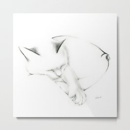 Snuggle Cat Metal Print | Catportrait, Peaceful, Peacefulcat, Petportrait, Feline, Drawing, Catillustration, Serene, Cat, Catlover 