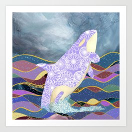 Abstract Purple Floral Whale (D101)  Art Print