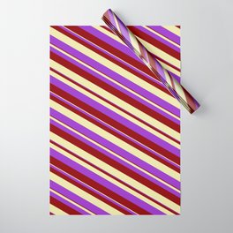 [ Thumbnail: Dark Orchid, Dark Red, and Pale Goldenrod Colored Striped/Lined Pattern Wrapping Paper ]